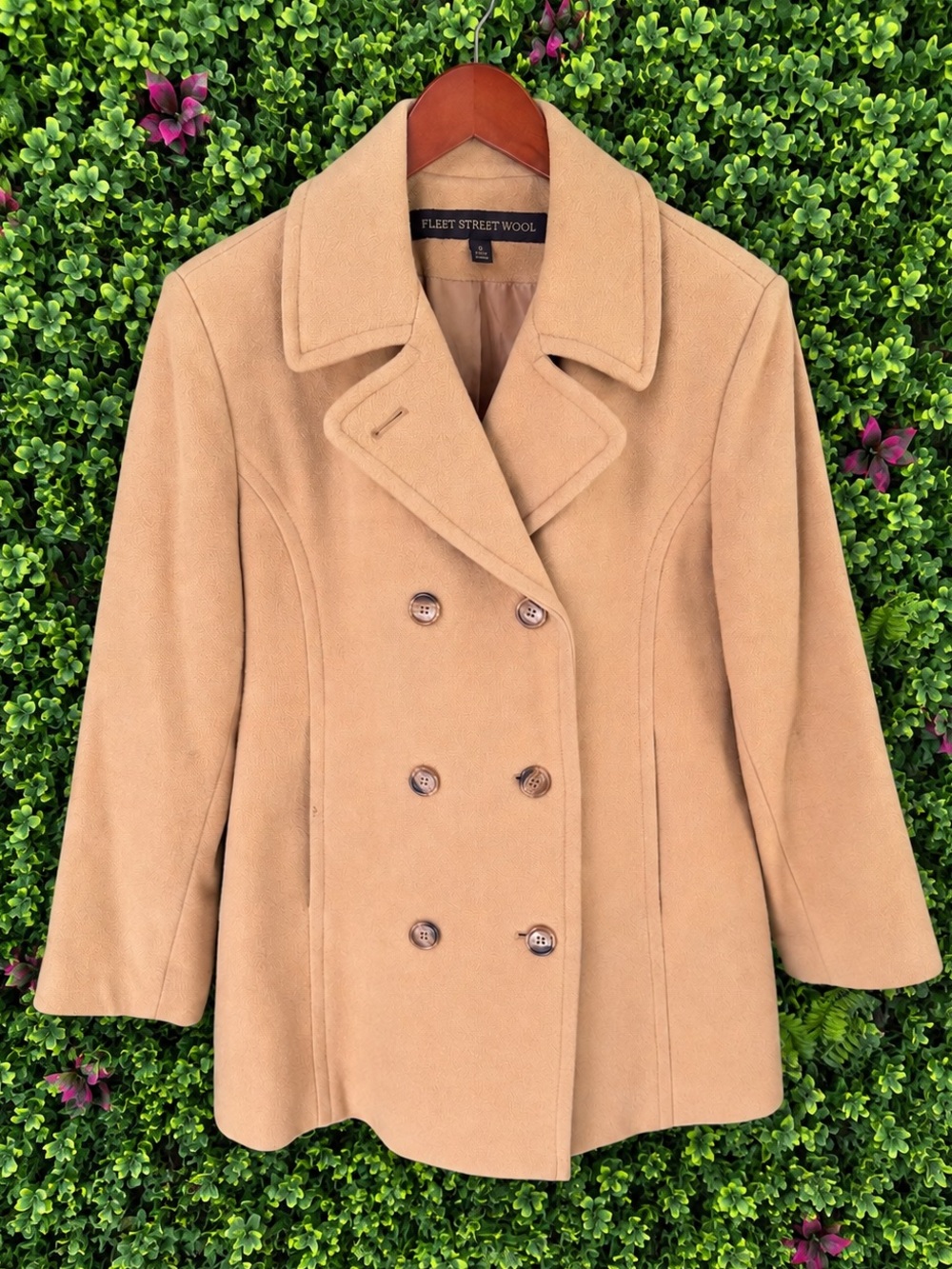 Fleet Street Wool Camel Tan 100% Wool Double Breasted Peacoat Jacket Size 6P - Picture 2 of 10